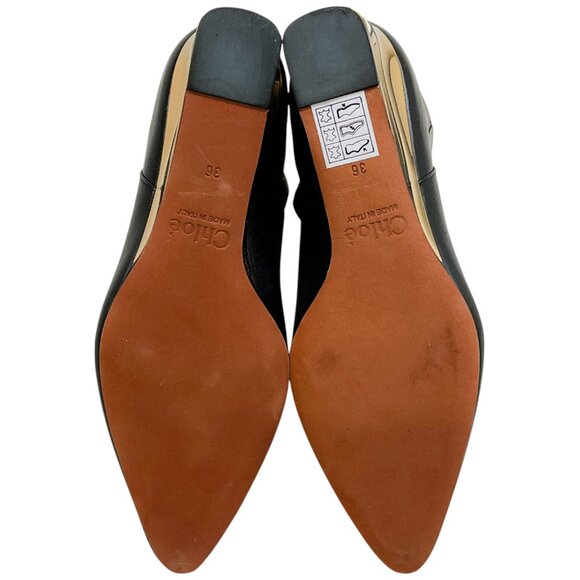 Chloe Black Leather Rebecca Boots with Gold Wedge Heel - Picture 7 of 7